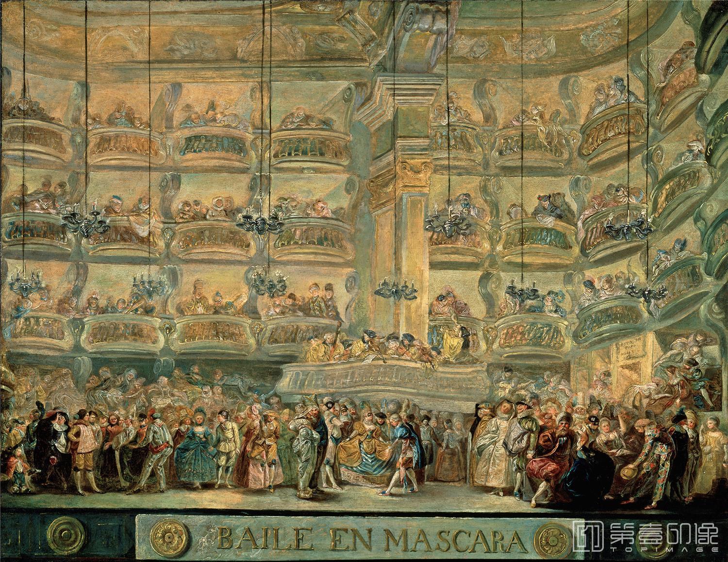 油画-西班牙普拉多美术馆油画藏画-Paret y Alcázar, Luis-Baile en máscaras-40cm x 51cm-2059